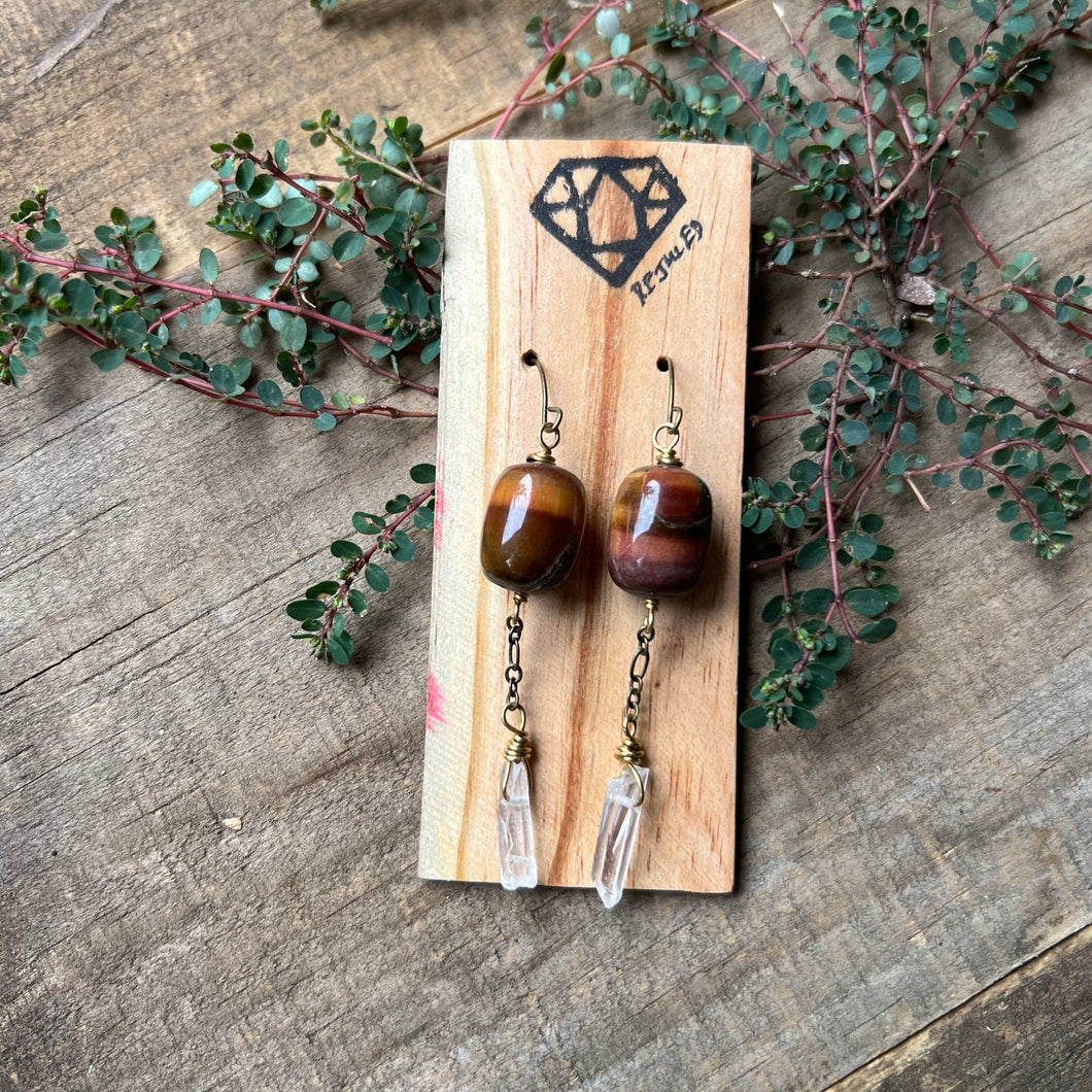 Tiger’s Eye and Quartz Crystal Earrings