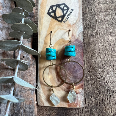 Turquoise and Aquamarine Circle Earrings