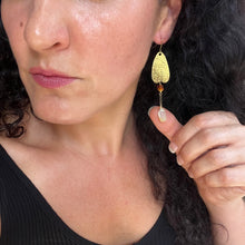Textured Golden Lures with Amber and Aquamarine Earrings