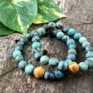 African Turquoise and Wood Bracelet